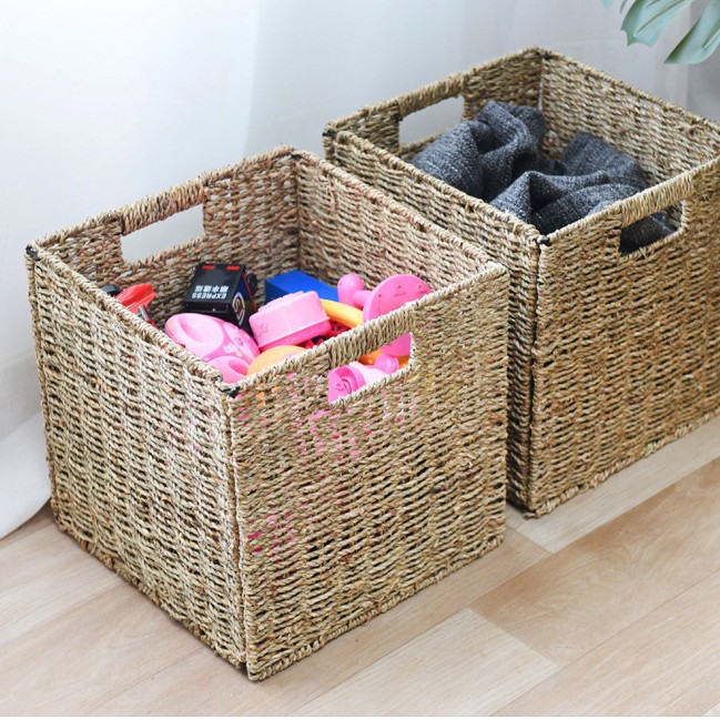 Cesta de almacenamiento de paja nórdica simple de almacenamiento plegable cuadrada cuad