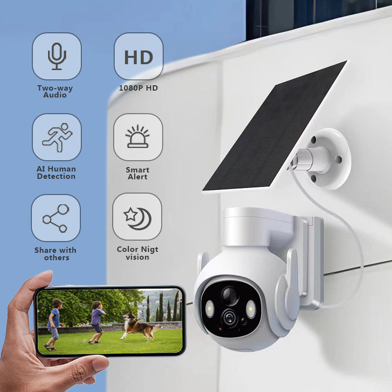 4G太阳能WiFi监控摄像头家用低功耗黑光夜视全彩户外带电池监控器