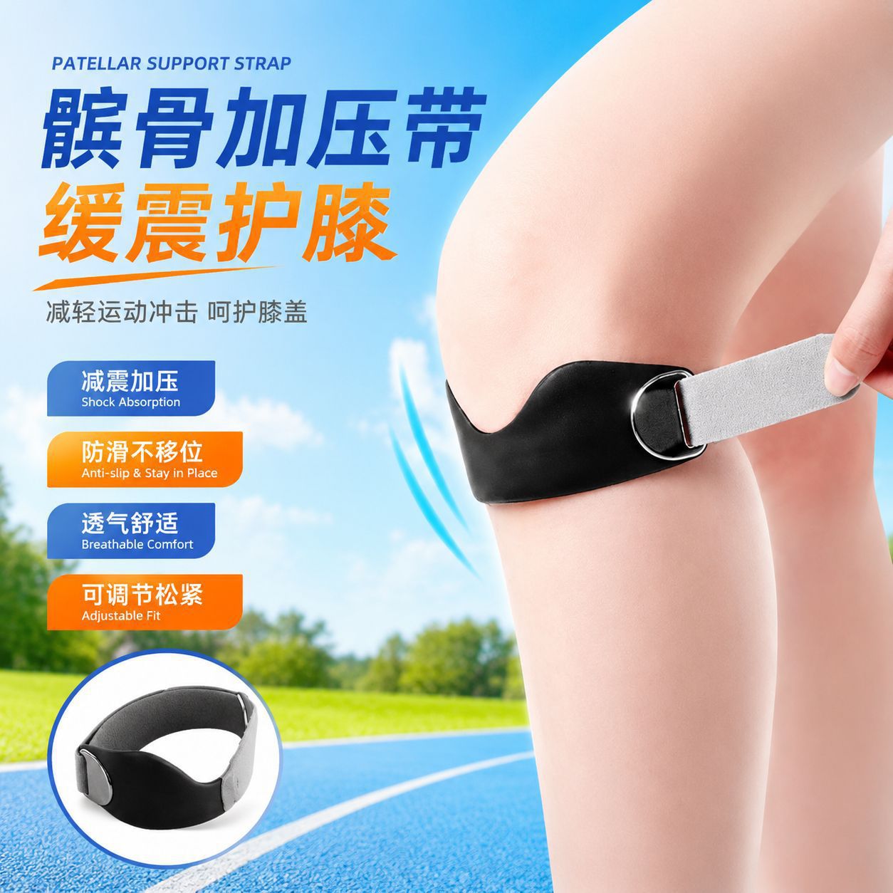 Cross-border new TPE patella support knee brace, professional-grade, with breathable and non-slip air cushion, designed for sports and injury prevention, and adjustable
