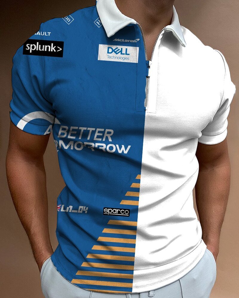 Camisa POLO con cremallera con cuello alto y estampado 3D para hombres urbanos europeos y americanos