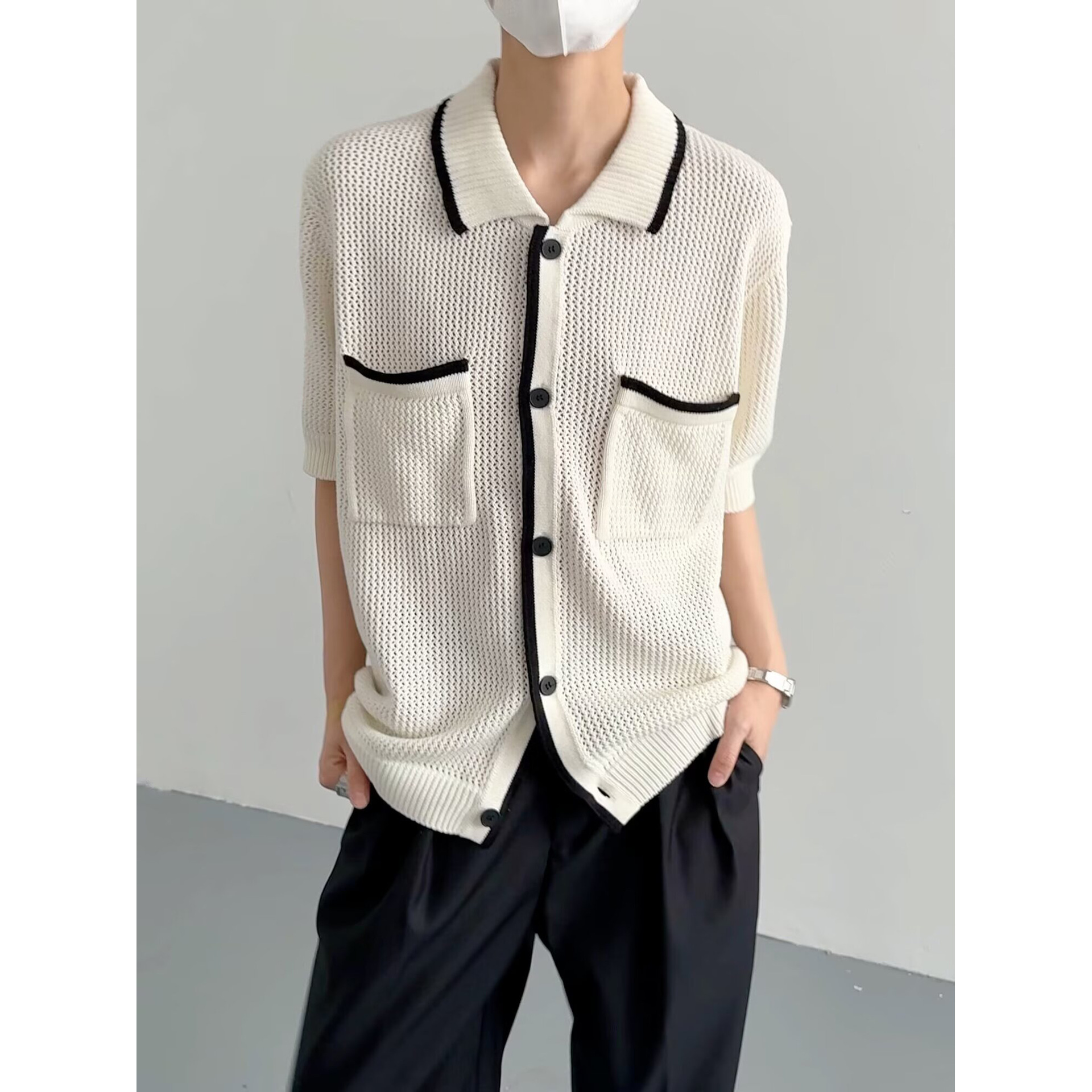 Polo camiseta de punto camiseta de manga corta camiseta con solapa cardigán hombre pequeño bolsillo de viento fragante viejo viento verano fábrica transfronteriza al por mayor
