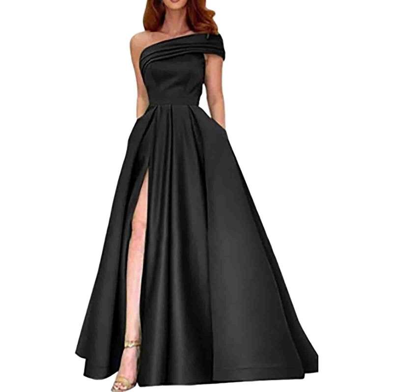 One-Shoulder Satin Dress Elegant Long Waist-Tight Evening Dress Women's Elegant Ball High Split dress Women