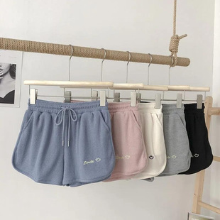Waffle Hong Kong Style Shorts Girls Summer New Loose Foreign Trade Leisure Sports A- line Home Wide Leg Hot Pants ins