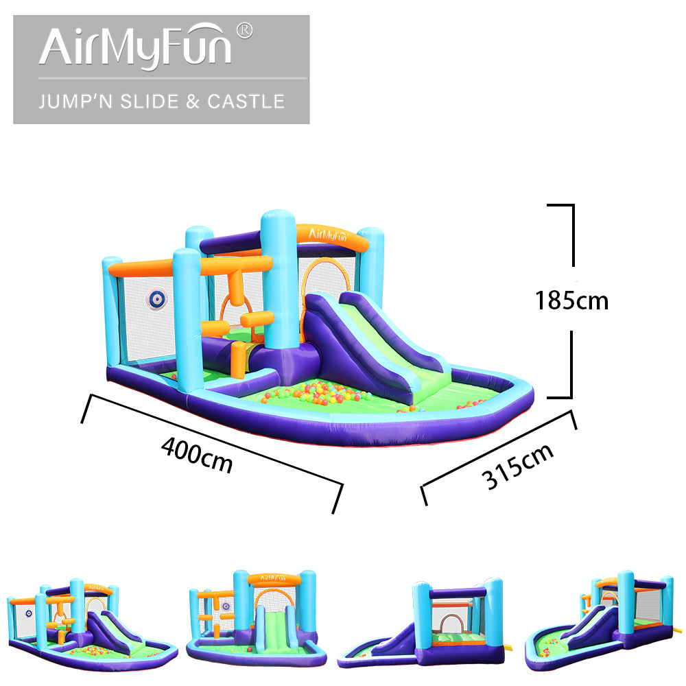 AMF | Castillo inflable para niños con tobogán pequeño, trampolín, parque infantil al aire libre, tobogán inflable para fiestas