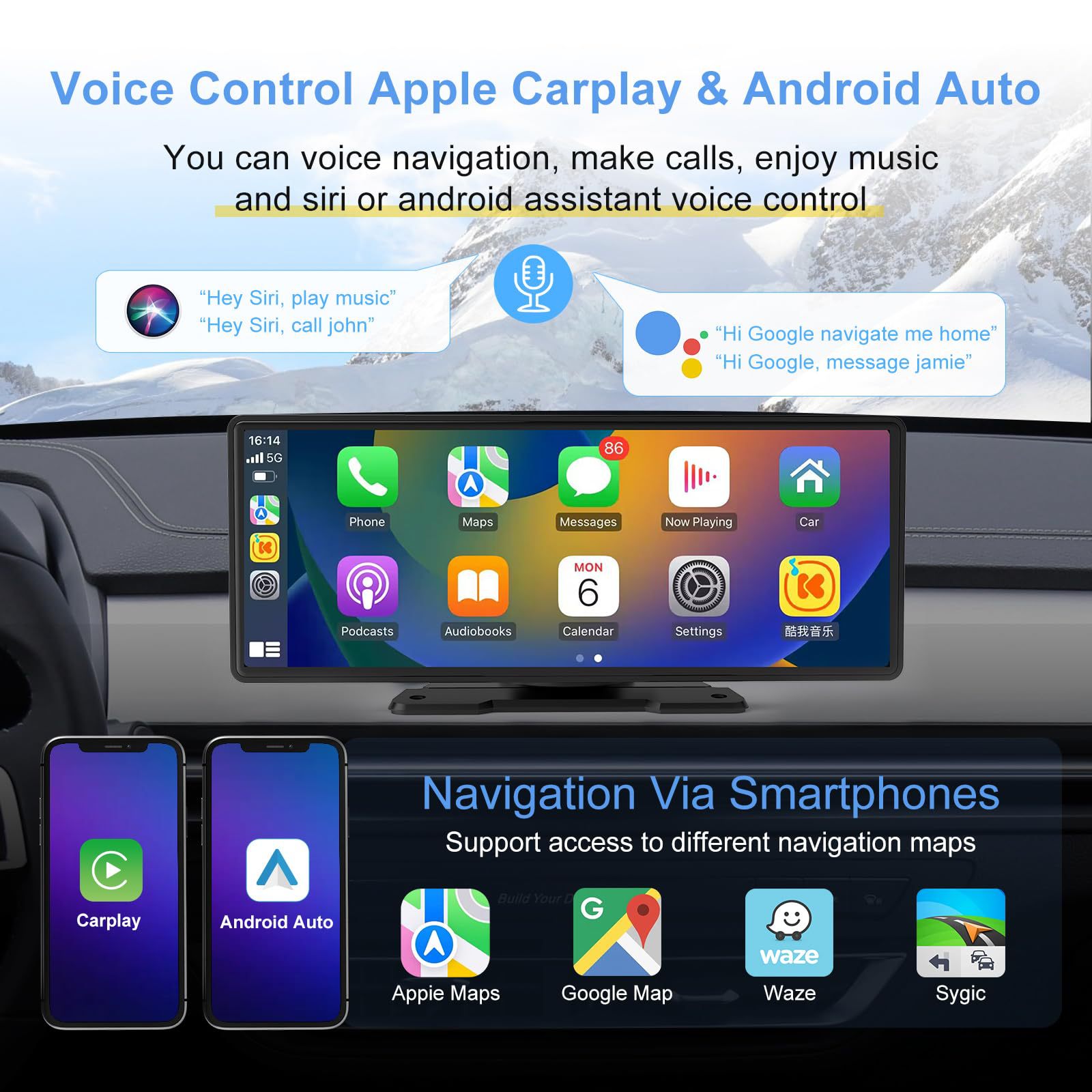 10.26inch In-Car Smart Screen Wireless Carplay Android Auto Bluetooth Navigation and Audio All-In-One Device