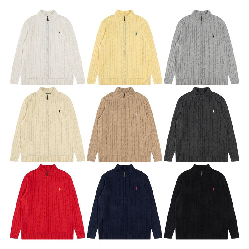 Cross-Border Scanable~Raff Rl Loose Version Lazy Style Full Zipper Knitted Cable Cardigan Sweater Same Style for Men and Women