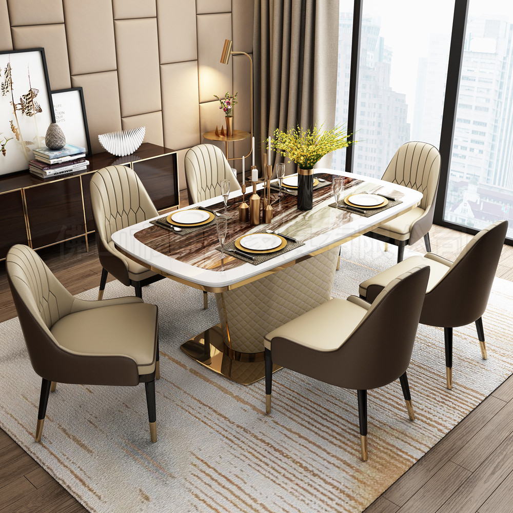 现代简约西餐厅咖啡餐桌椅轻奢欧式大理石桌椅酒店会所实木餐桌椅