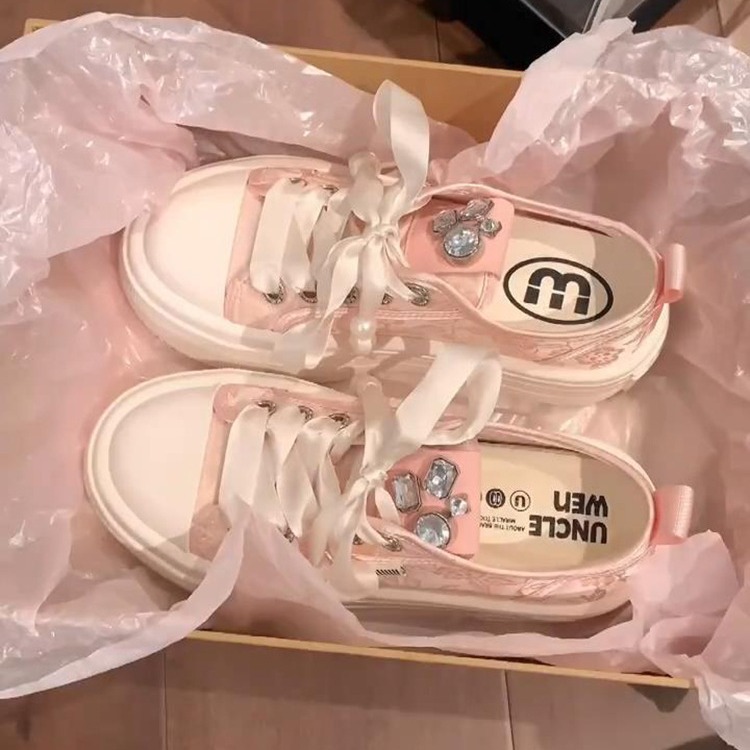 粉色小白鞋女2024新款爆款高级感小众原创帆布鞋学生时尚休闲板鞋