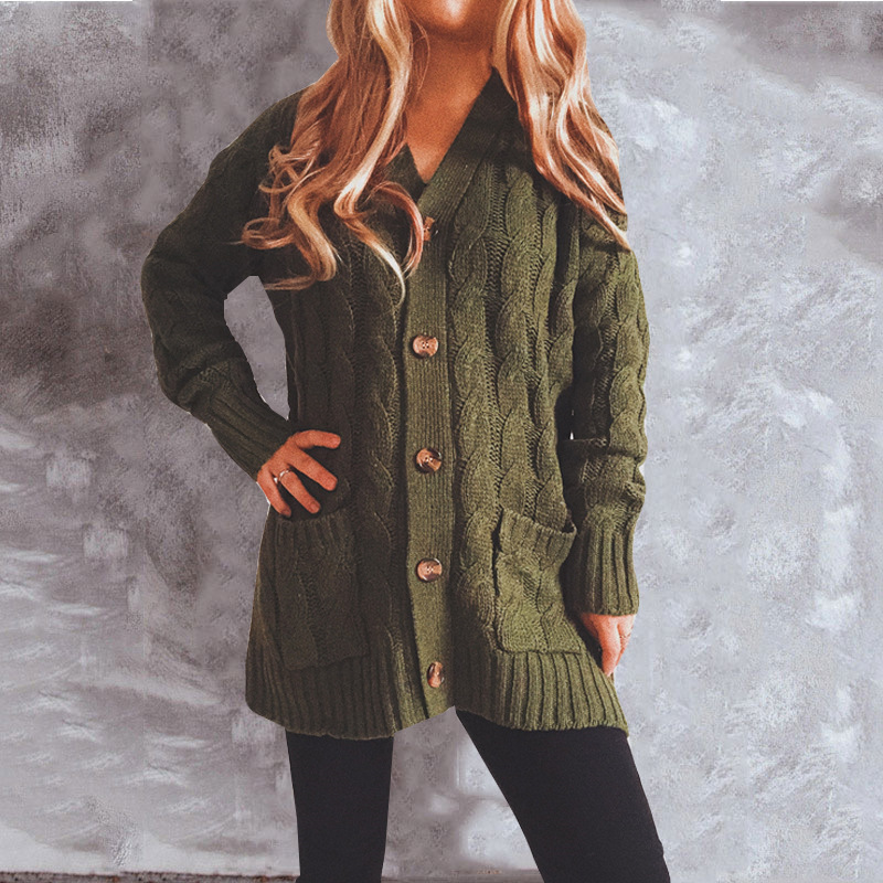 Single-Breasted Coarse Twist Long-Sleeved Knitted Sweater Cardigan NSSX104236