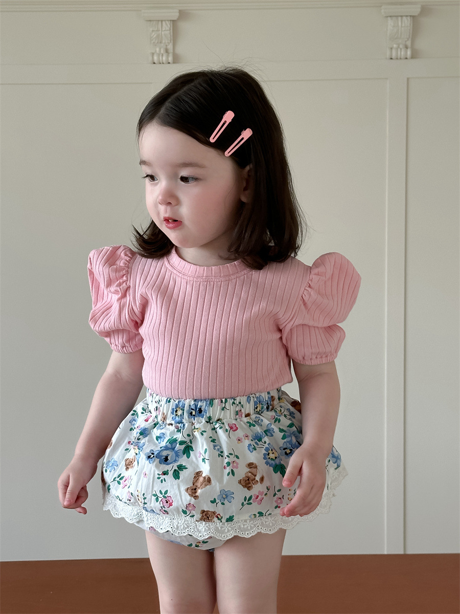 Niñas de verano burbuja manga camiseta bolsa de pedo vestido corto conjunto de ropa infantil coreana ropa de verano bebé ropa de verano para niños image 1
