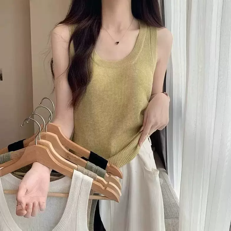 韩系薄款螺纹针织吊带女夏季韩系遮副乳防走光无袖背心针织上衣女