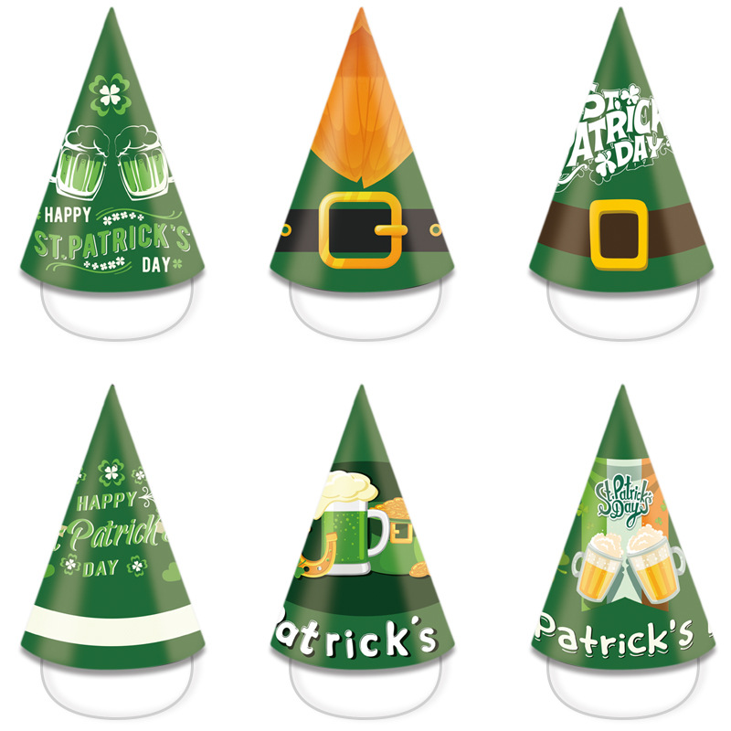 Sombrero de papel irlandés europeo y americano sombrero de papel transfronterizo San Patricio Fiesta del tema de cumpleaños de los niños divertidos