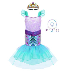 外貿童裝 兒童美人魚公主裙短袖女童連衣裙聖誕節Cosplay服裝