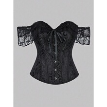 C 28914 Lace Short Sleeve Corset Top ��˿�������� �羳����