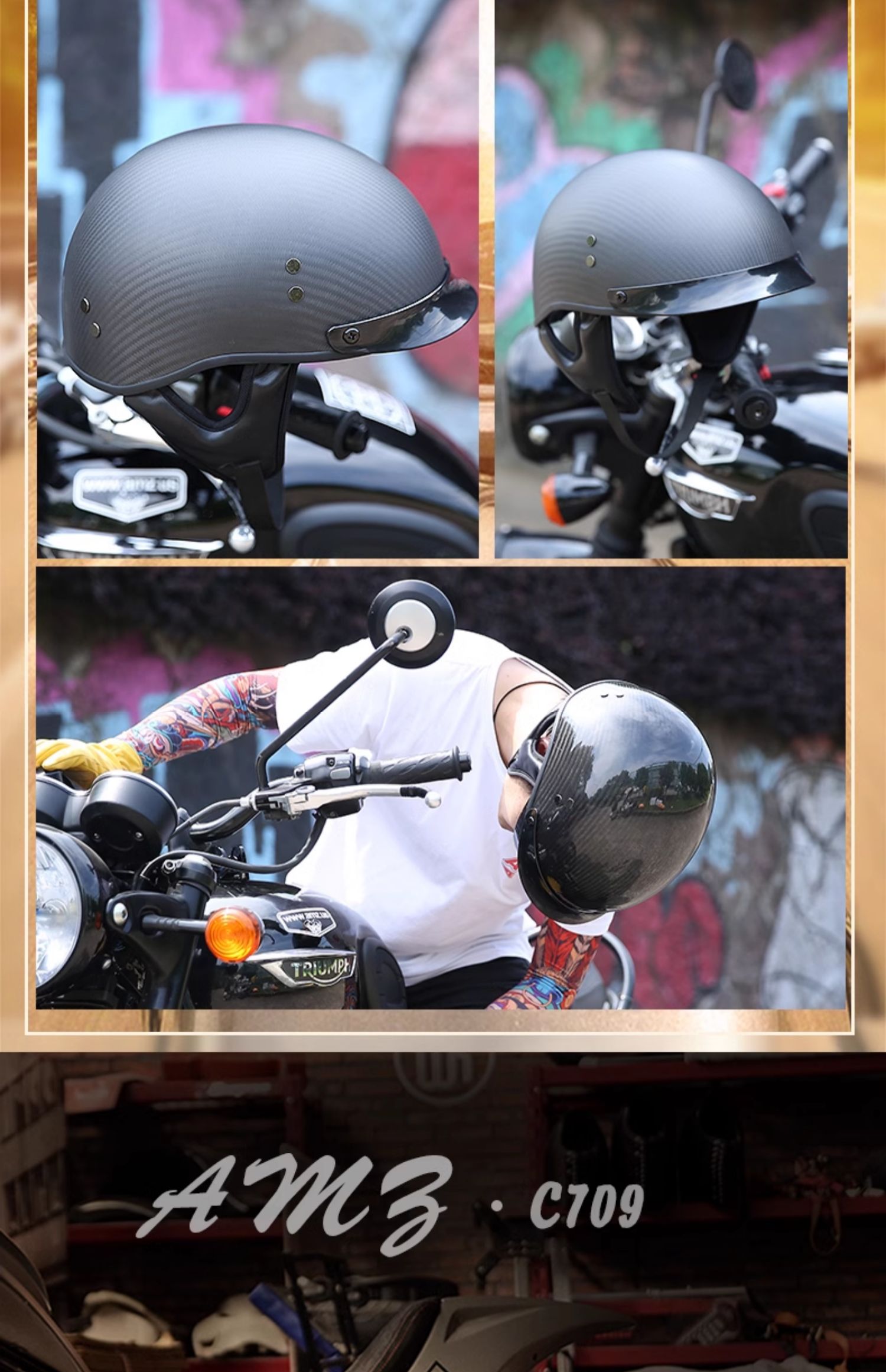 Carbon Fiber Half Helmet Motorcycle Retro 3C Certified Summer Scooter