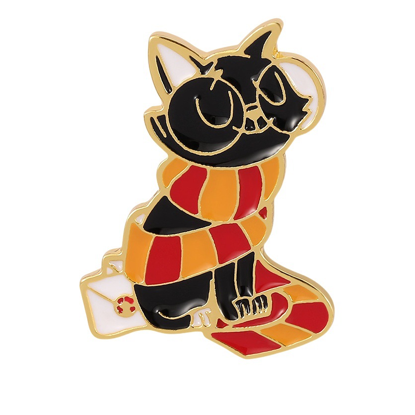 Dibujos Animados lindo gato creativo metal insignia arte magia gatito llevar bufanda aleación broche decoración del bolso