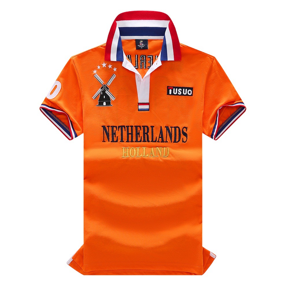 Primavera y verano nuevo Polo hombres holandeses fútbol Copa Mundial Qatar Royal ocio deportes puro algodón bordado