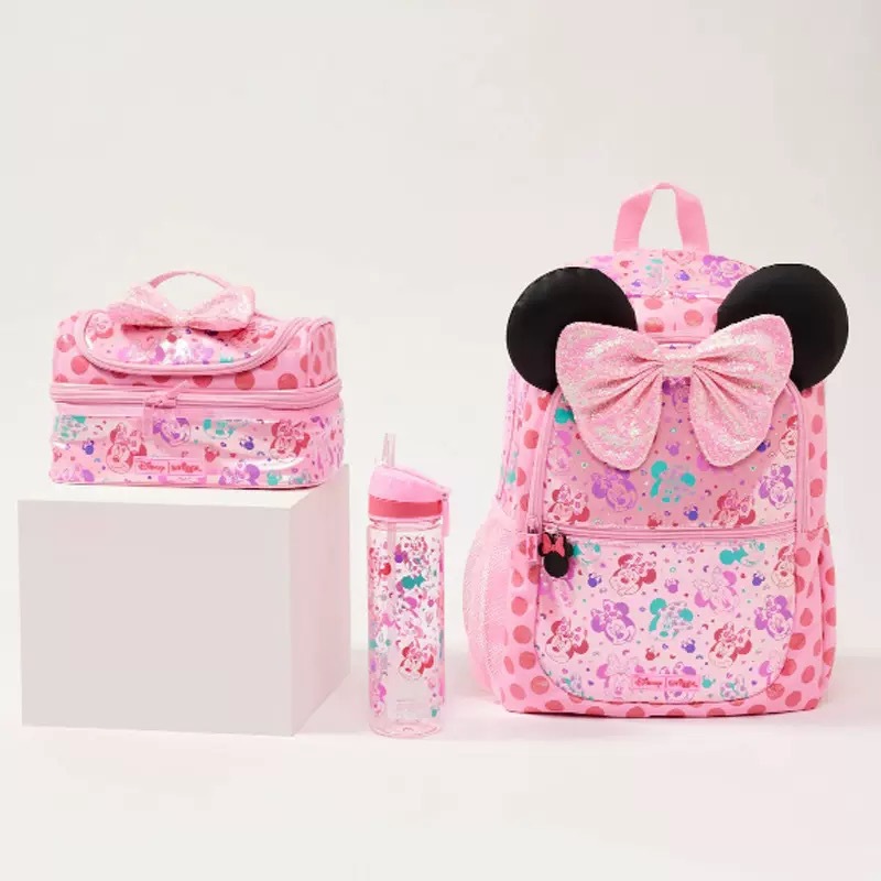 Australia smiggle rosa Minnie mochila de hombro tirón mochila de comidas para niños de escuela primaria conjunto de mochila