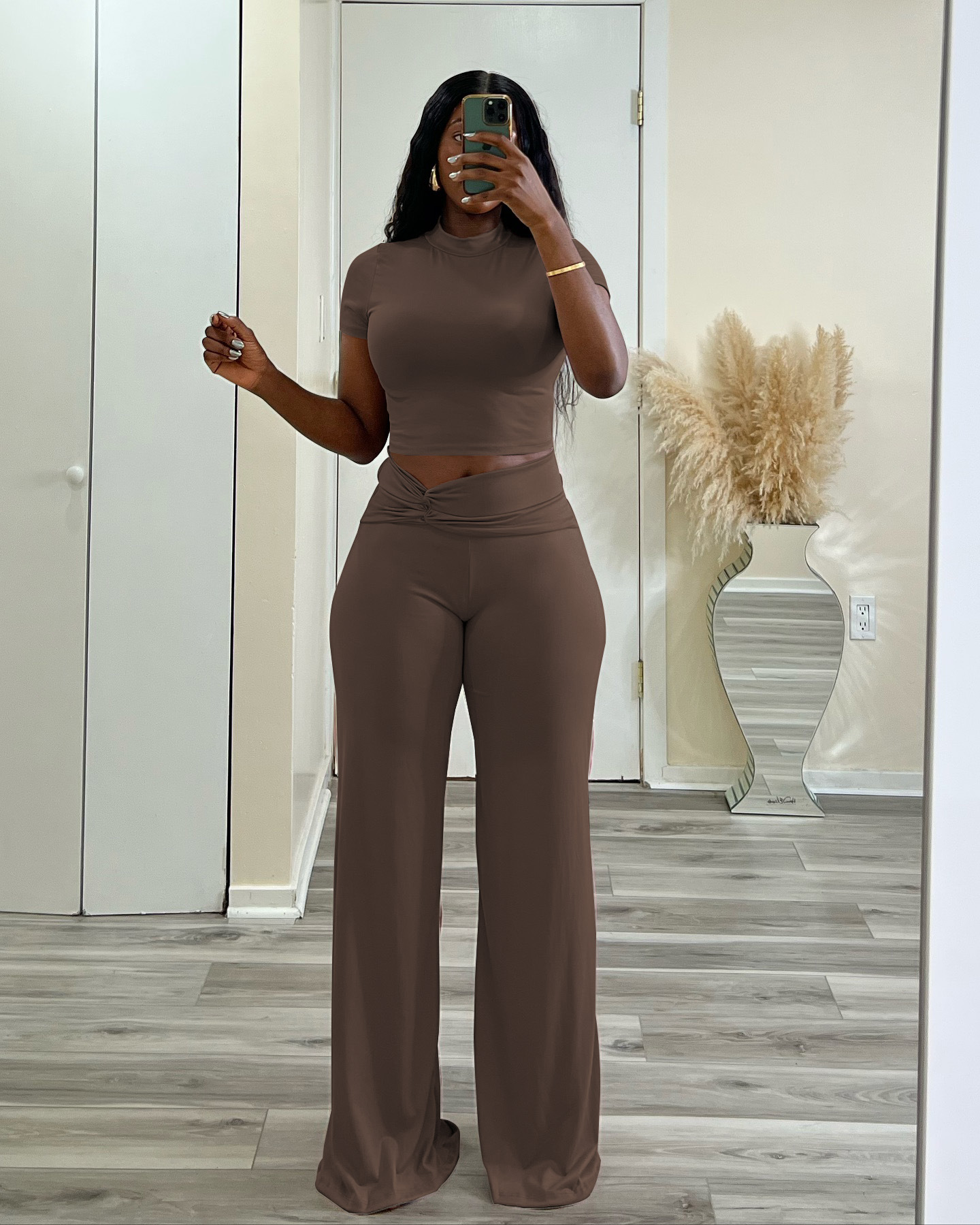 High Waisted Slimming Wide Leg Trouser And Top Two Piece Set_voghion.com