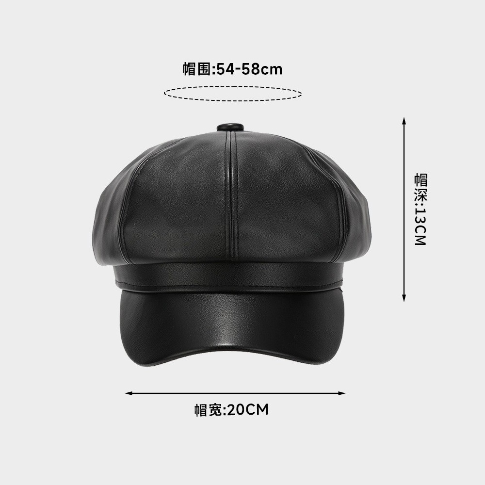 Boina coreana de otoño y invierno, gorra de pintura de estilo retro de piel pu, gorra de cara grande, gorra de octogono caliente, gorra de lengua de pato