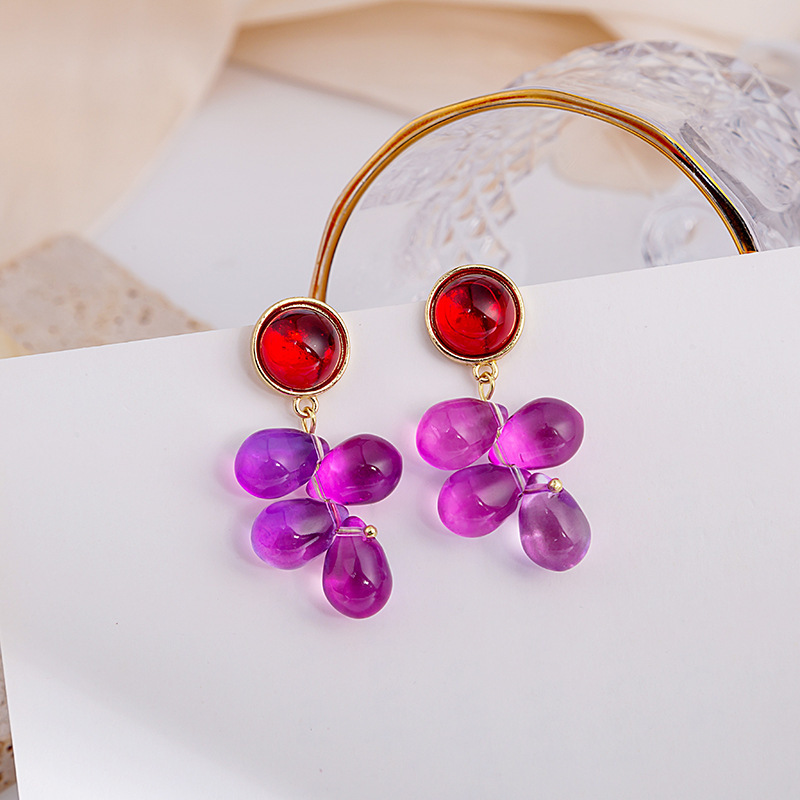 Fashion Retro Green Purple Crystal Grape Simple Alloy Earrings display picture 4