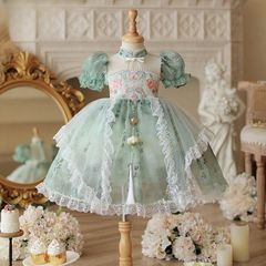 女童2024新款公主風連衣裙寶寶新中式超仙洋氣漢服六一演出蓬蓬裙