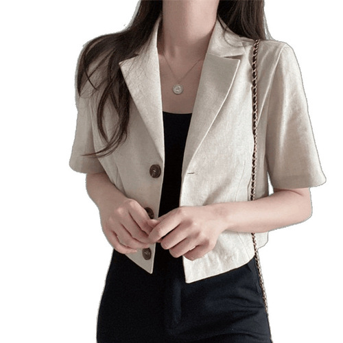 Women's Summer Thin Loose Short Sleeve Solid Color Blazer for Casual Wear, Short Vibe Outerwear for Petite Figures
