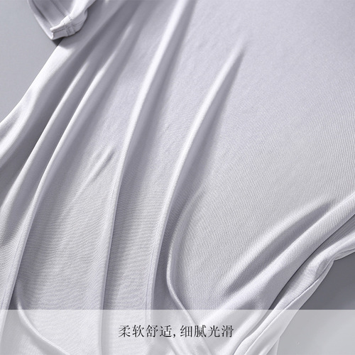 Summer Men's Round Neck Short Sleeve Silk T-shirt Loose Silk Cultural Shirt Base Shirt Plus Size Top