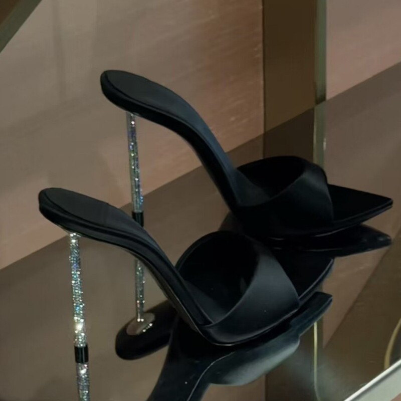 Rhinestone and Unique Design High-Heeled Shoes for Women, 2026 Spring New Style, Sexy Stiletto Pointed-Toe Sandals, Black Rhinestone and Unique Design High-Heeled Shoes for Women, 2026 Spring New Style, Sexy Stiletto Pointed-Toe Sandals, Black