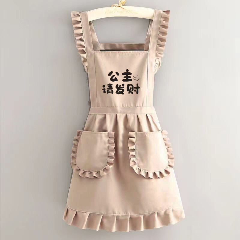 韓国版防汚エプロン家庭用キッチン調理エプロン女性用プリントケータリングミルクティーショップ洋風メイド作業服|undefined