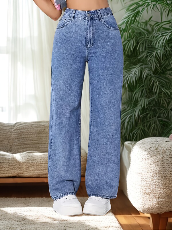 2025 Cross-Border New European and American Style Ribbed Straight Ankle-High Waist Straight Jeans