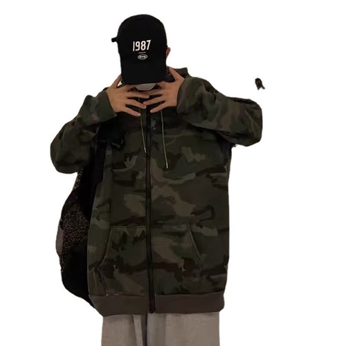 Camouflage Hooded Sweatshirt for Men - Loose Fit, Ins Style, Spring and Autumn Casual Top, Hong Kong Style, Student Trend Brand Outerwear for Men