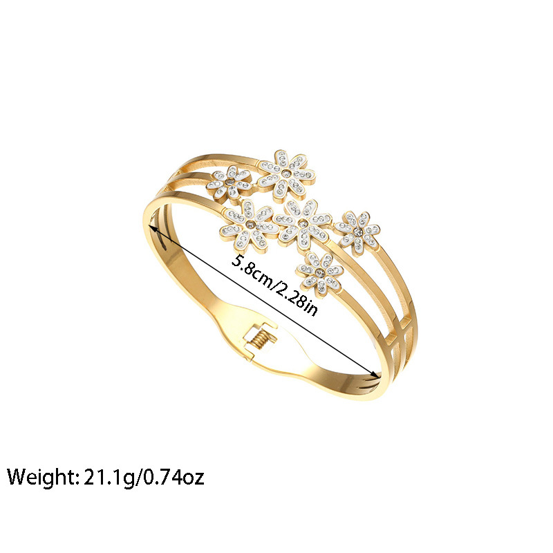 Plating, Inlay Design IG Style Sweet Flower Titanium Steel Zircon Bangle In Bulk
