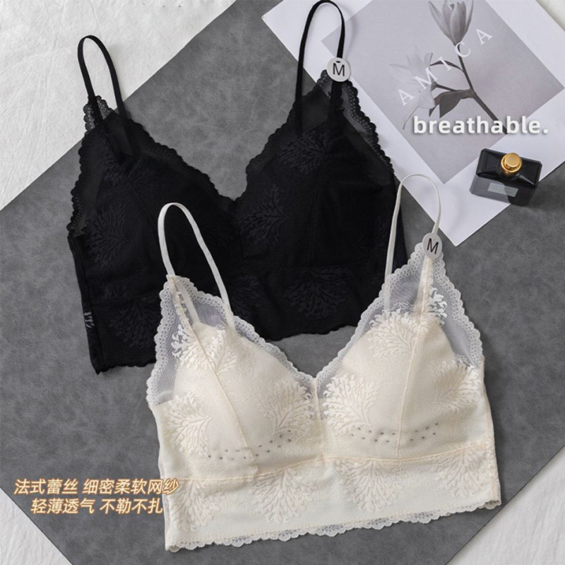 New French-style lace pure desire beauty back fixed cup strapless sexy thin-strap one-piece camisole lingerie for women New French-style lace pure desire beauty back fixed cup strapless sexy thin-strap one-piece camisole lingerie for women