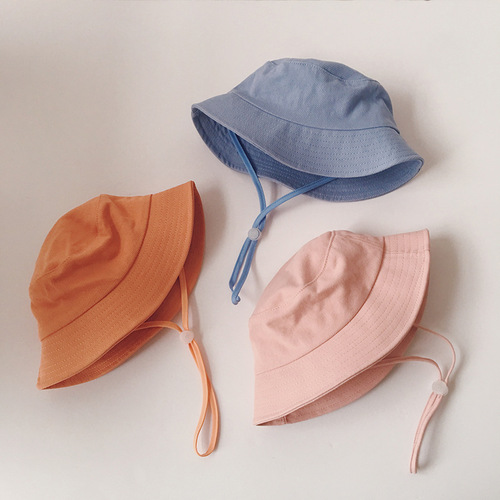 Korean style cream color children's fisherman hat new spring and summer travel flat top sun hat basin hat for boys and girls