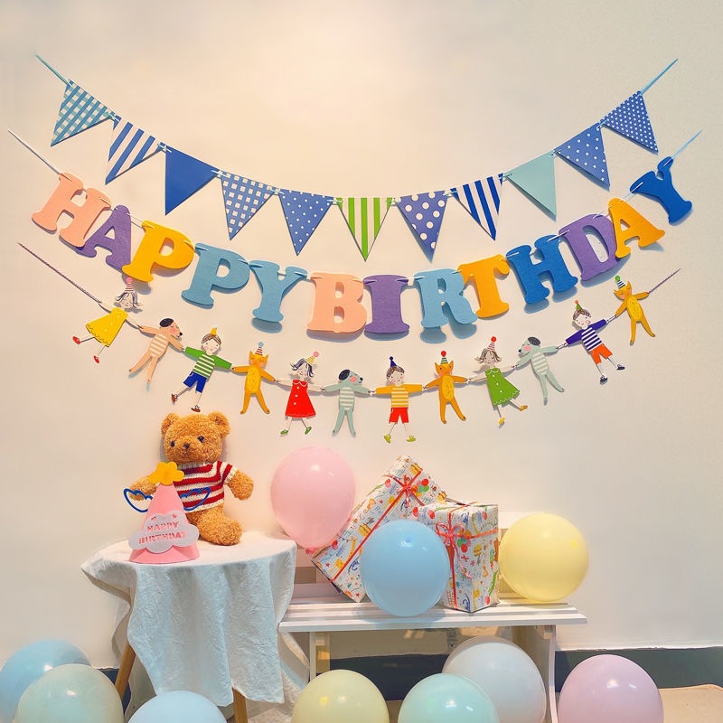 Birthday Flag Raising Scene Decoration Boys and Girls Banner One Year Old Party Banner Background Wall Atmosphere Props