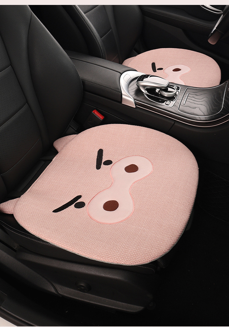 2026 New Cartoon Piggy Coarse Linen Car Seat Cushion, Universal for All Seasons, Multi-Piece Set for Single Seat, Original Factory Direct Shipment