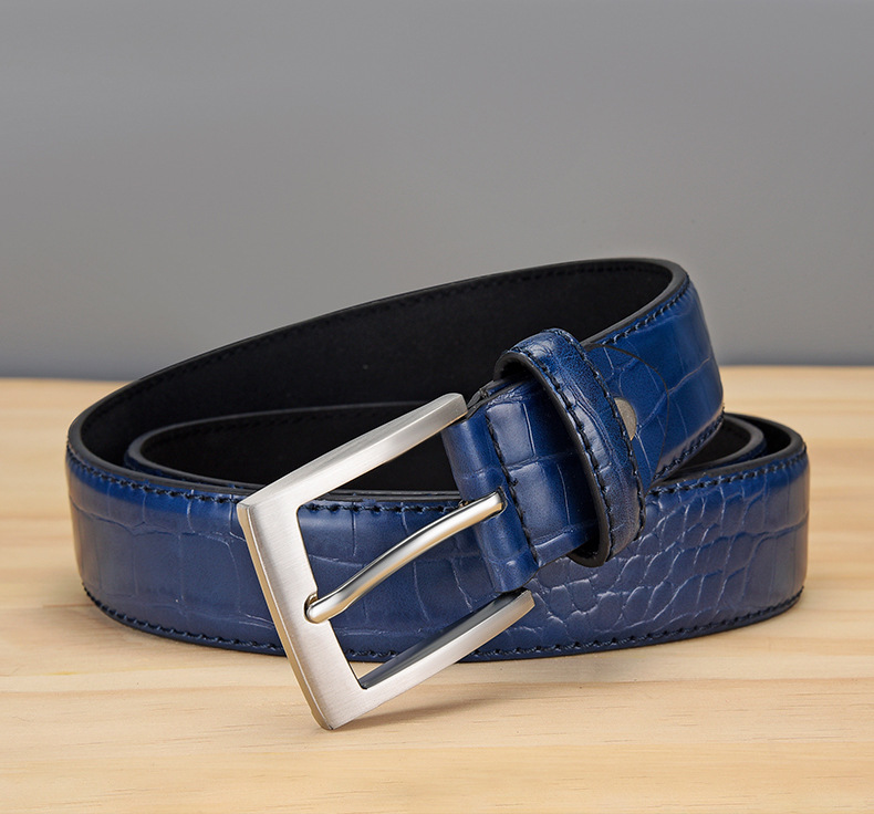 Men's Crocodile Pattern Leather Belt With Classic Pin Buckle_voghion.com