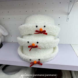 时尚卡通小雪人翻檐凹造型小礼帽女生保暖盆帽氛围感毛绒渔夫帽子