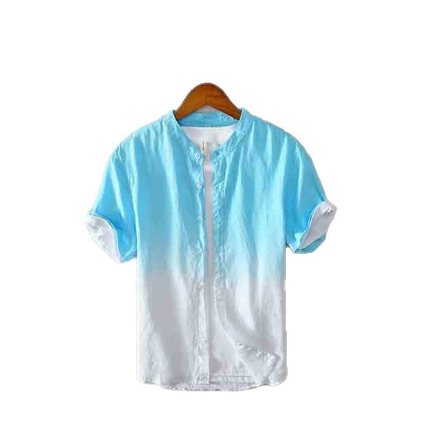 Camicia uomo maniche corte lino colletto coreana giapponese_voghion.com