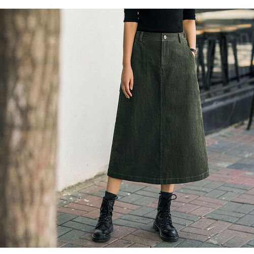 Autumn and winter new all-matching slimming high-waist corduroy skirt for women's elastic waist casual split mid-length dress