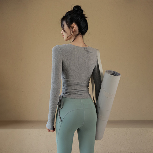 Yoga clothing for women in spring and summer, tight-fitting slimming sports tops, high-end running long-sleeved T-shirts, Pilates training fitness clothing
