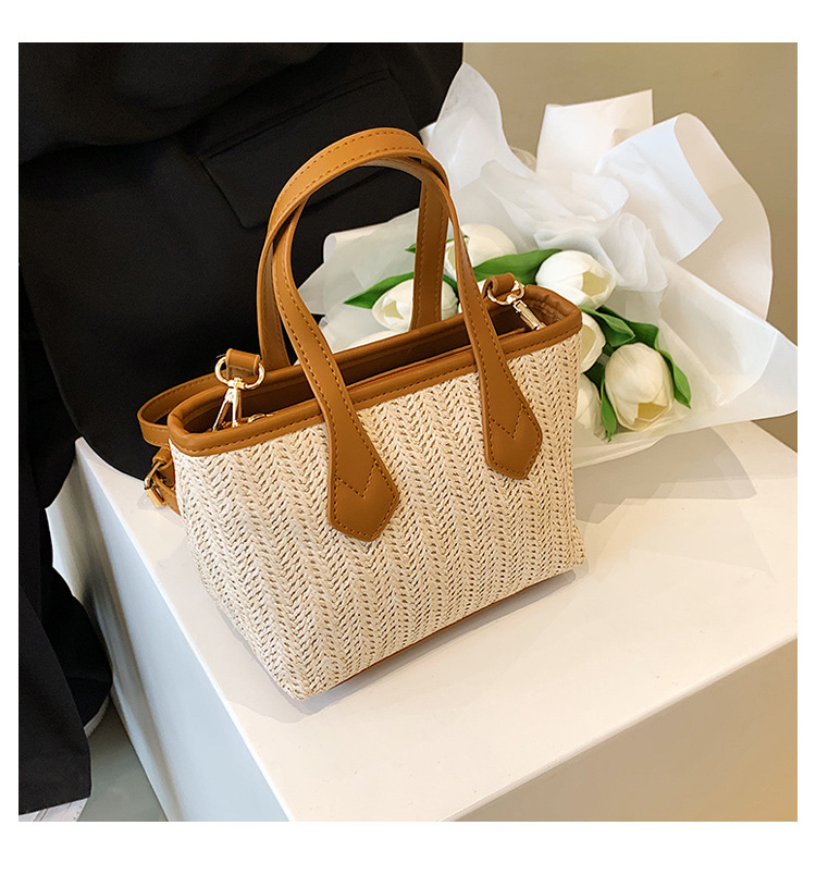 Fashion Solid Color Zipper Straw Bag display picture 3