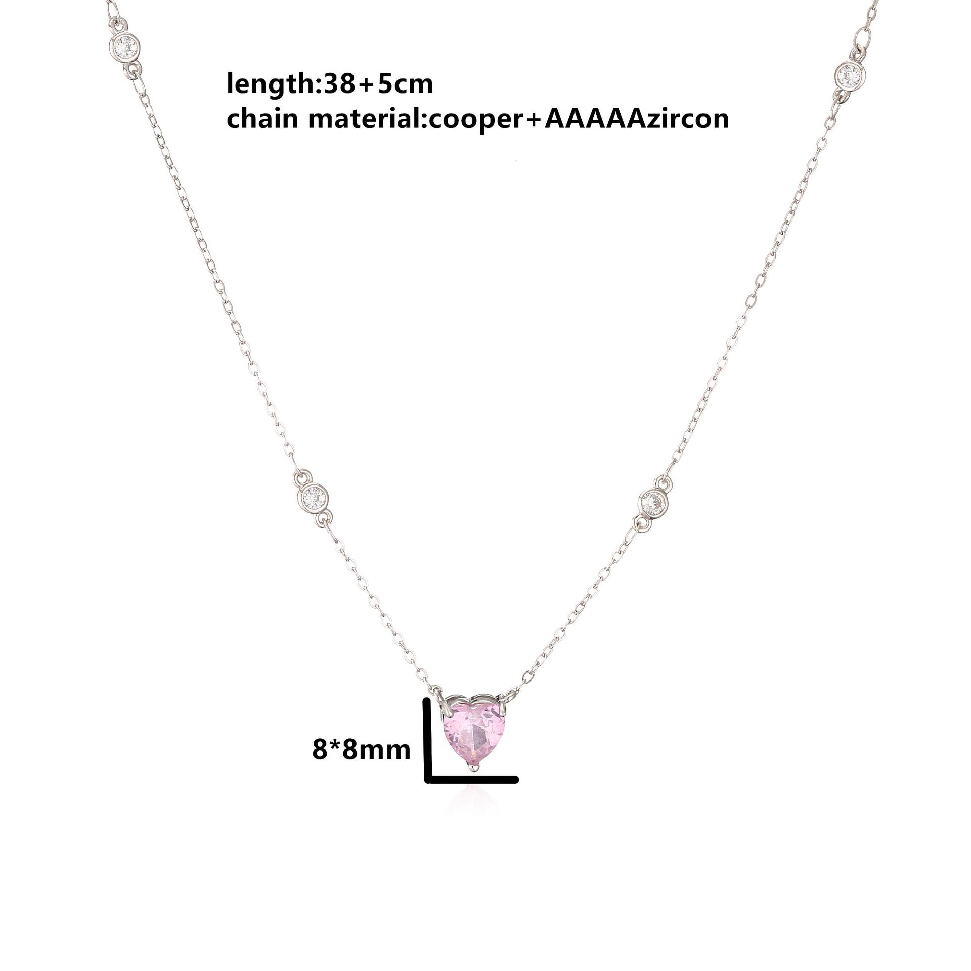 fashion copper Micro Inlaid Zircon Pink Diamond Heart pendant Necklace