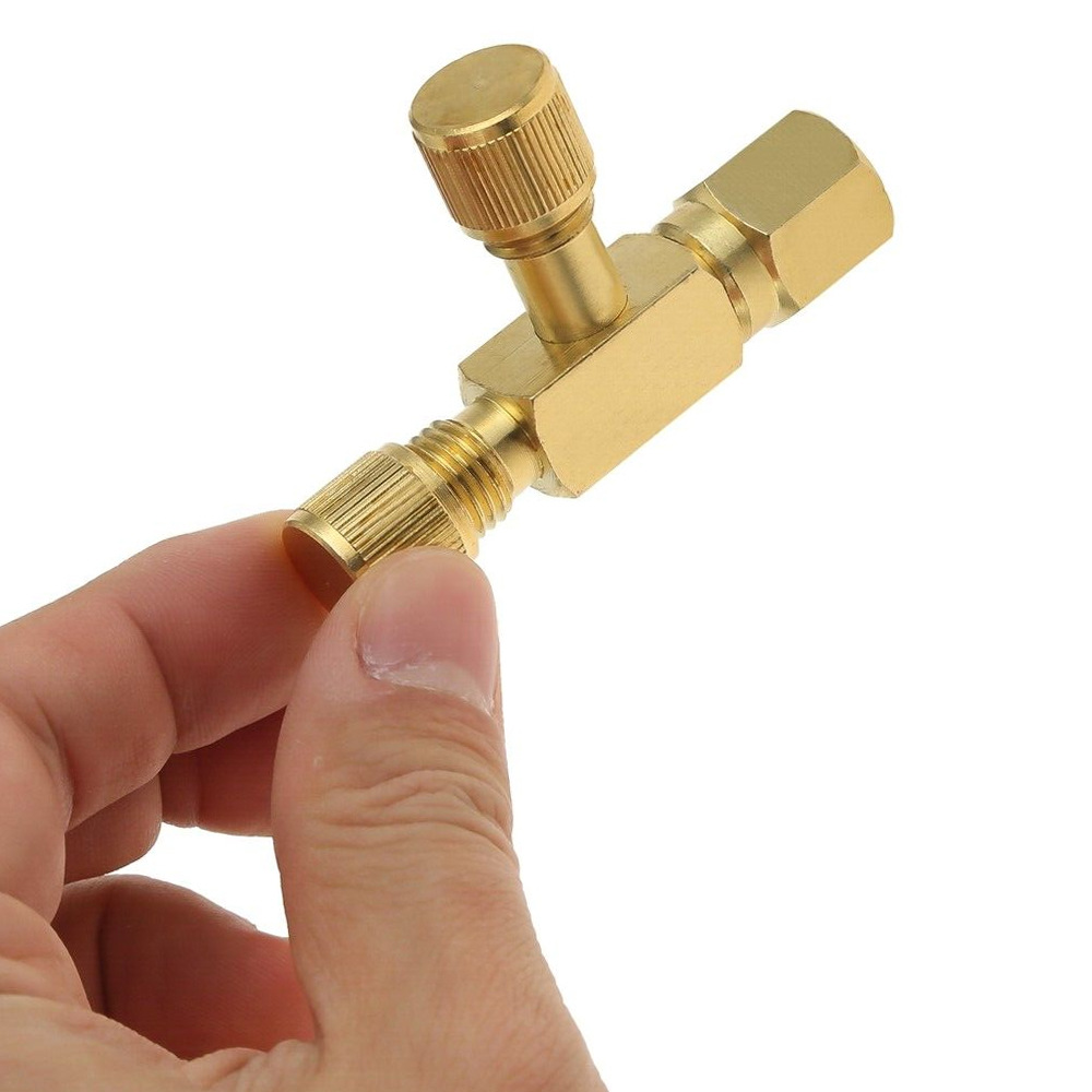A Set of 1/4" Sae Valve Core Tee Adapter Air Conditioning Refrigeration Equipment Liquid Filler with Sealing Cap