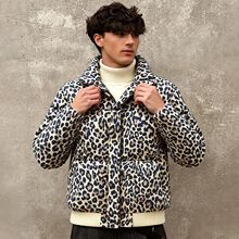 跨境外贸批发2025冬季新款欧美女装豹纹印花立领夹克棉服拉链外套
