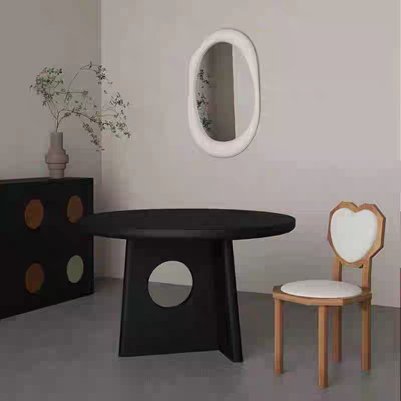 Medieval Style Solid Wood Round Dining Table for Home Black and White Wax Wood Dining Table Creative Reception Negotiation Table