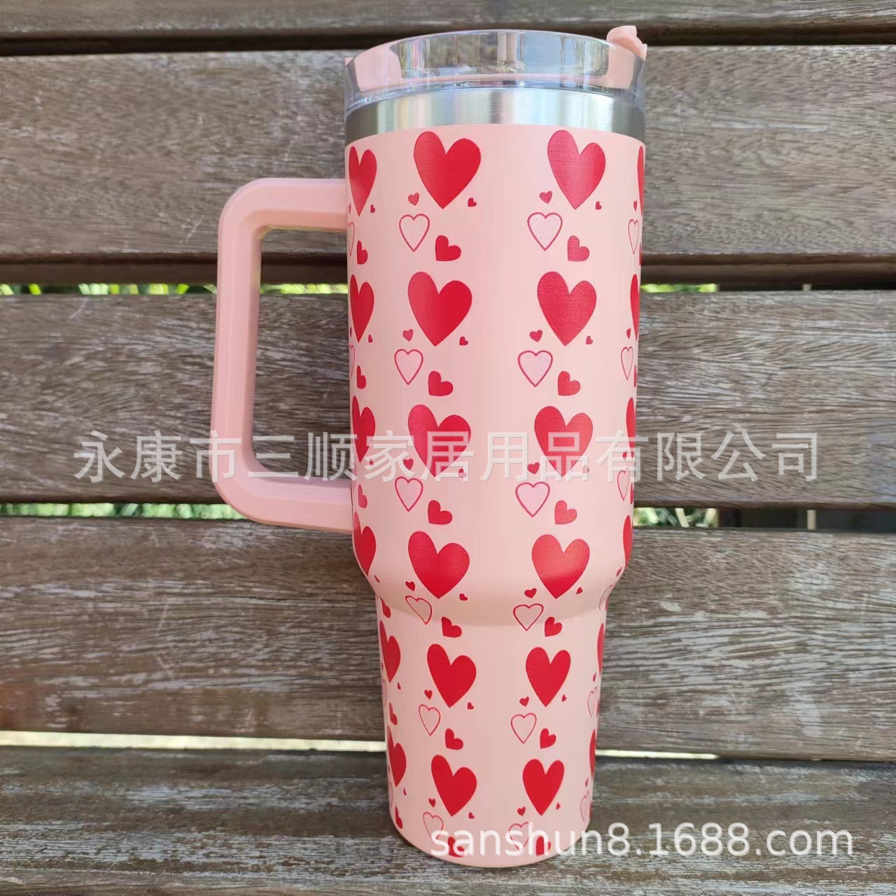 Nueva doble capa de vacío de acero inoxidable de gran capacidad de 40oz Día de San Valentín hombres y mujeres pareja taza de vacío mango taza de coche