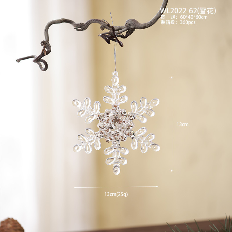Nuevos productos transfronterizos transparentes copo de nieve acrílico decoraciones de árbol de Navidad guirnaldas bolsas de regalo colgante diseño accesorios colgante