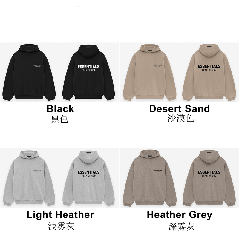 Essentials Ss25 Autumn/Winter Fleece Hooded Sweatshirt Trendy High Street Cross-Border Set with Reflective Letter Print